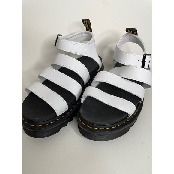 Doc Dr. Martens Blaire Flatform White Leather Sandals Women's Size 8 39 UK 6 New - Picture 3 of 6